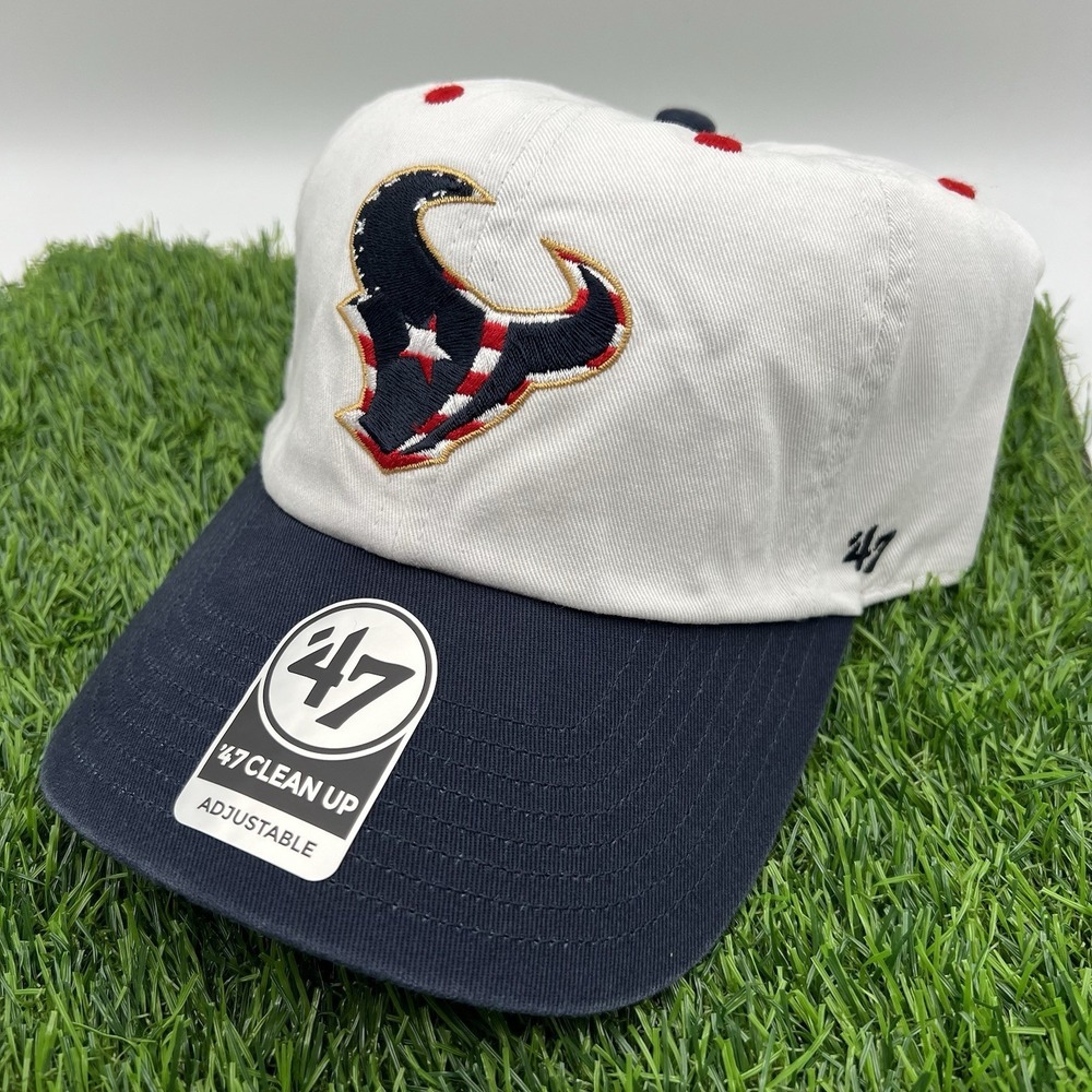 '47 Houston Texans Patriotic Flag Fill White Navy Clean Up Strapback Dad Hat New
